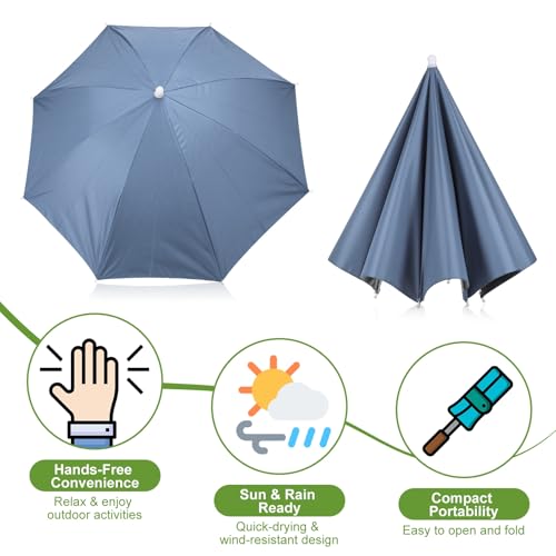 Umbrella Hat, Fishing Hat Hands Free Waterproof Adjustable Sun | Rain Cap Elastic Band Fit Camping - color: Mist Blue
