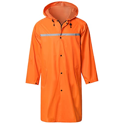 Mens Long Hooded Safety Rain Jacket Waterproof Emergency Raincoat Poncho - color: Orange, size: XX-Large