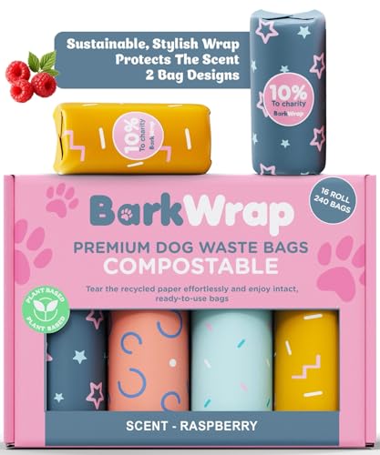 240 Compostable Dog Poop Bags Rolls Raspberry Scented Extra Thick Leak-Proof Dog Waste Bags With Easy Open Design Durable Doggy Bags For Pet Waste Pickup Refill Standard Dispenser 10% To Charity