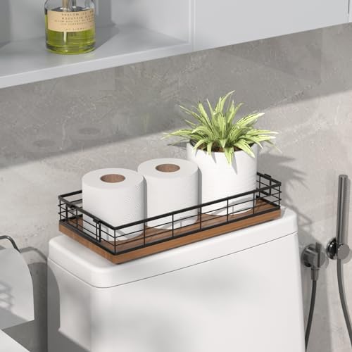 Toilet Paper Basket, 13" Bathroom Toilet Tank Basket with Handles Walnut | Bathroom Basket, Back of Toilet Basket, Toilet Tank Tray, Toilet Organizer for Toilet Paper Storage, Toiletries & Essentials - color: Walnut