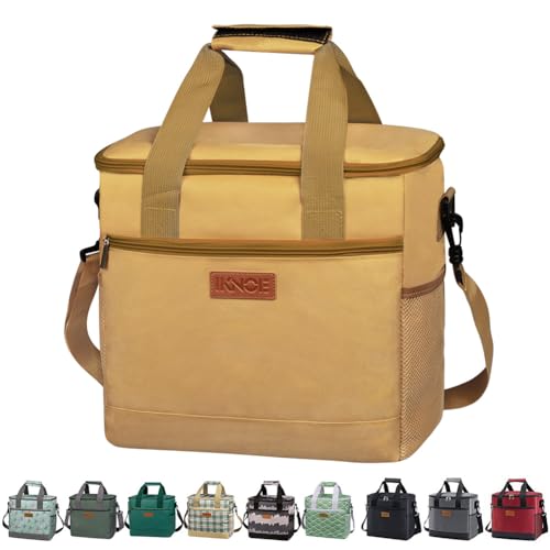 iknoe 24 Can Insulated Cooler Bag, Leakproof Lunch Tote Bag,Khaki - color: Khaki, size: Large