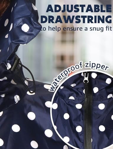 ANYOO Waterproof Rain Poncho Lightweight Reusable Hiking Hooded Coat Jacket for Outdoor Activities - color: F Dot Blue