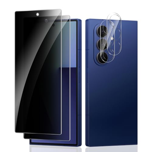 [2+2 Pack] Privacy Screen Protector for Samsung Galaxy Z Fold 7, Anti-Spy Shatterproof Tempered Glass with Camera Lens Tempered Glass 9H Hardness Bubble Free Anti-Glare Case Friendly