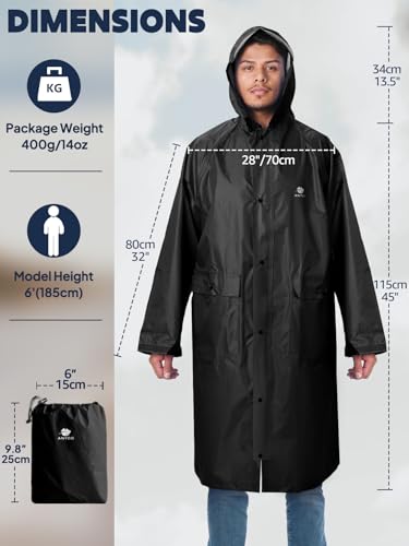 ANYOO Waterproof Raincoat Men Women Packable Hooded Reflective Pockets | Adjustable drawstrings & cuffs for windproof fit，breathable material, non-sticky comfort for all-day wear - color: R Black