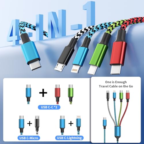 USB A/C 4 in 2 Charging Cords,Dual Type C Mulit Charging Cable | Universal Charging Cables for All Devices,Travle Charger Cord for iPhone Series/Galaxy/Tablets/PS,2Pack 5FT, Blue&Black - color: Blue&Black