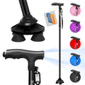 BigAlex Folding Walking Cane with LED Light,Pivoting Quad Base,Adjustable Walking Stick with Carrying Bag for Men/Women - color: Black(5'5"-6'3")