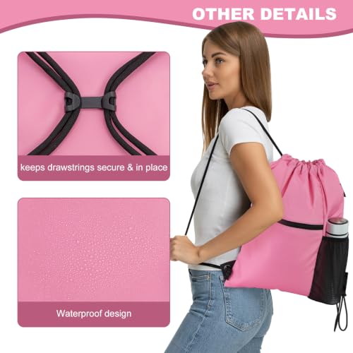HOLYLUCK Men & Women Outdoor Sport Gym Sack Waterproof Drawstring Backpack Bag (Standard With Drawstring, Pink) - color: Pink, style: Standard With Drawstring