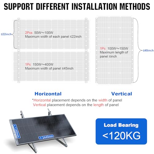 ECO-WORTHY Upgraded 45in Solar Panel Mount Brackets, with Foldable Tilt Legs, Suitable for 2pcs 100W/1pcs 200W 300W 400W Solar Panels,Adjustable Mounting Brackets Kits for RV, Roof, Boat, and Off-Grid - size: 45in (1-Pack)