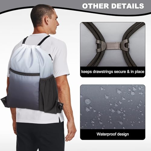 HOLYLUCK Men & Women Outdoor Sport Gym Sack Waterproof Drawstring Backpack Bag (Standard with drawstring, Gradient Black) - color: Gradient Black, style: Standard With Drawstring