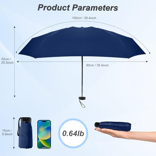Mini Travel Umbrella, Ultra Waterproof Flat Compact Small for Pocket Purse - color: 03.Dark Blue