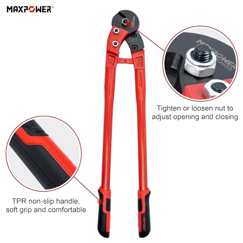 MAXPOWER Wire Cutters, 24-Inch Heavy Duty Wire Rope Cutter, Heavy Duty Strength Steel Cable Cutter for Hard Wire Ropes, Stainless Steel Wires - size: 24"