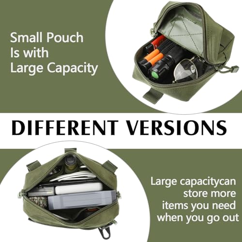 4Pcs Tactical Molle Utility Pouch Molle Pouch EDC Tool Bags Tactical Compact Water-Resistant EDC Pouches for Man Include US Flag Patch and Keychain - color: Green
