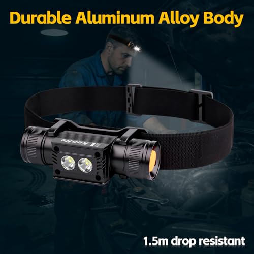 KunHe 2 Pack Rechargeable Headlamp Aluminum Alloy LED USB-C Headlight IP44 Waterproof Three Brightness Modes Suitable for Camping Hiking Hunting Maintenance and Dog Walking