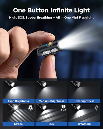 Smiling Shark Mini EDC Flashlight Ultra Bright Keychain Light Pocket-Sized | Keychain Flashlight Multi-Mode Aluminum Alloy & Compact Light with Water-Resistant & Drop-Proof for Home, Outdoors, Camping