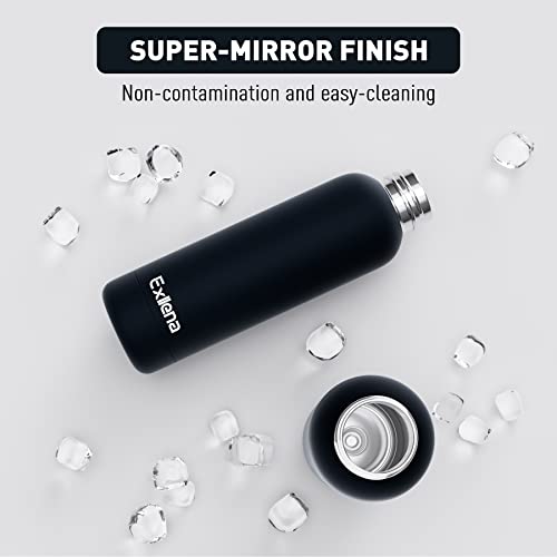 Exllena Slim Insulated Water Bottles for Travel 18oz with Clip, Double Wall Vacuum Stainless Steel Water Bottle Keeps Drinks Cold 24 Hrs/Hot 12 Hrs, 100% Leakproof, BPA Free(Black) - color: Black, size: 16.9 Ounces