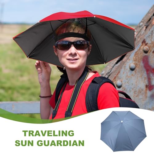 Umbrella Hat, Fishing Hat Hands Free Waterproof Adjustable Sun | Rain Cap Elastic Band Fit Camping - color: Mist Blue