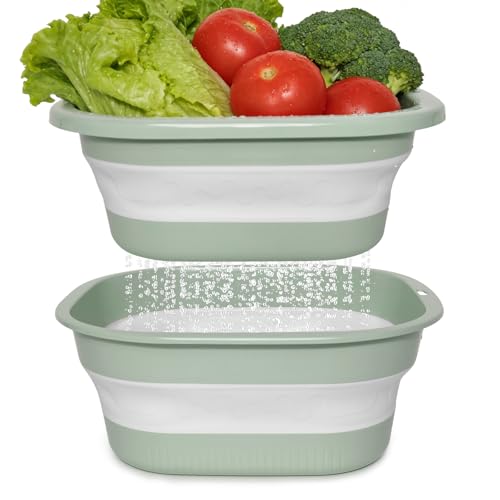 3 Sets 2 in 1 Collapsible Colander and Sink Basin - Collapsible Strainer with Collapsible Wash Basin for Kitchen, RV Camping, Foldable Fruit Vegetable Washing Basket, 2QT 4QT 8QT, Blue - color: Blue, size: S+M+L