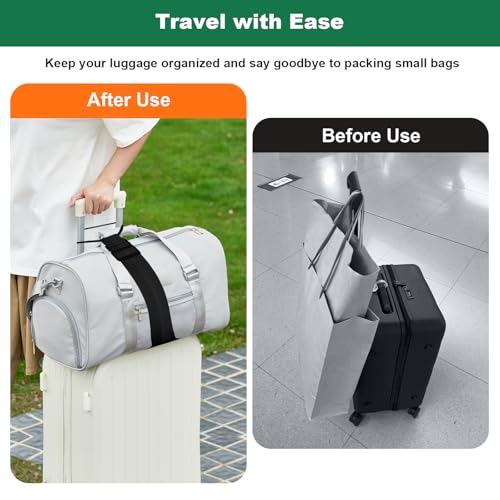 Luggage Connector Straps 2 Pack, Adjustable Add-a-Bag Strap, Black | Elastic connector belt helps attach backpacks, totes, or small duffels to rolling luggage for normal travel.
