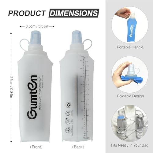 Soft Flask 480ml TPU BPA-Free Soft Water Bottle Leak-Proof Collapsible for Hydration Pack Running Vest Marathon Hiking Cycling (Transparent) - color: 480ml Transparent
