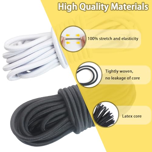 4mm Black White Elastic Cord 30ft Round Shock Bungee Stretch Rope - size: 0.16 in x 30 ft-Mixed
