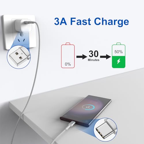 ULIFTUS 3.3FT USB C Cable for iPhone 15 Pro/Max, 3-Pack Braided USB A to USB C Cable Fast Charging Type C Cord for Samsung Galaxy S23 Google Pixel, USB to C Cable 1m -Silver - size: 3.3 Feet