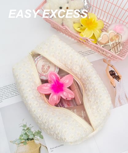 Cozy Makeup Bag for Women,Zipper Cosmetic Pouch,Embroidery Daisy,2 Pack - color: Embroidery Daisy
