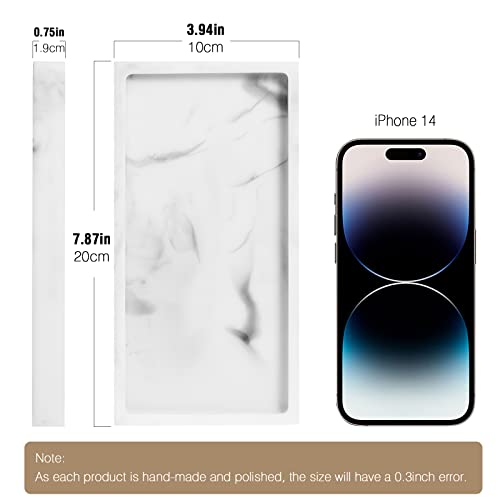 Luxspire Resin Bathroom Tray for Countertop Organizer, Mini, White Marble | 8 x 4 inch, non-slip waterproof resin, easy wipe clean, fits bath kitchen vanity, holds jewelry toiletries soap - color: Marble White, size: Mini