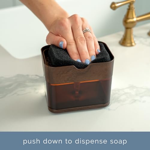 S&T INC. Dish Soap Dispenser and Sponge Holder, Plastic Walnut and Amber - color: Walnut and Amber