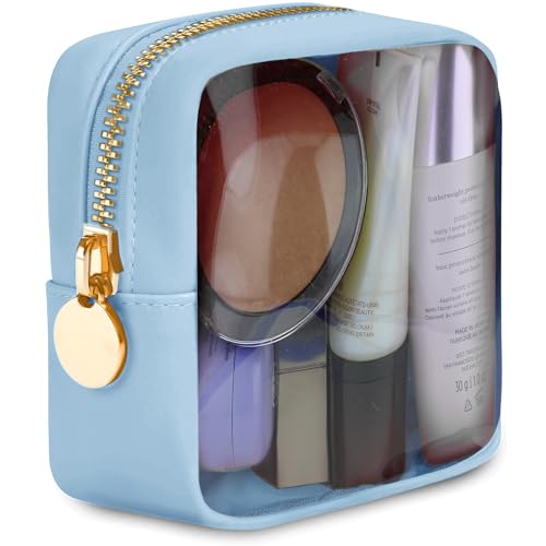Clear Makeup Bag Mini Pouch for Purse Small Cosmetic Bag Travel Organizer Light Blue Cosmetic Case Pouch - color: Light Blue, style: Mini