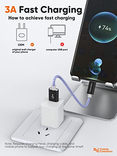 Short USB C to USB A 0.8ft,USB A to Type C Cord for iPhone/Laptop/Carplay | Anti Tear Braided, 0.5ft~10ft, 3A Fast Charging, 480Mbps, 56Kohm Pull-up Resistor,for Powerbank Cellphone Android Auto - color: Blue, size: 0.8FT