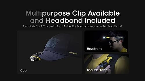 Nitecore NU11 Clip-On Cap Light and Headlamp, 150 Lumen Bright, USB-C Rechargeable, 90 Degree Adjustable for Fishing Camping and Work with Hands-Free Motion Sensor, White and Red LEDs and Sticker