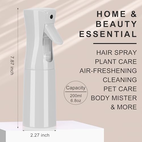 (White Hair Mister Spray Bottle，Spray Water Bottle Fine Mist Refillable Plants（6.8OZ /200ML） Barber，Showering Pets, Plants, travel, Ironing and Cleaning ﻿ ﻿ ﻿(Continuous Spray) - color: White
