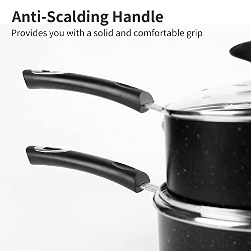 Nonstick Saucepan Set - 1.5 Quart and 2.5Quart,Ultra Non Stick Sauce Pan Small Pot with Glass Lid,Great for Home Kitchen Restaurant,Black - size: 1.5+2.5 sets