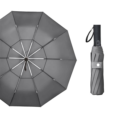 MRTLLOA Compact Golf Umbrella, 10 Ribs Vented Windproof Travel | 49/54/62 Inch Large Oversize, Double Canopy, Quick-Dry Fabric, Lightweight, Umbrellas for Rain - color: Gray, size: 54 Inch