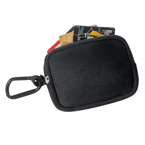 2-Piece Mini Pouch with Carabiner Clip, Unisex Small Organizer Case for Electronics, Makeup, and Accessories (Black) - color: Black