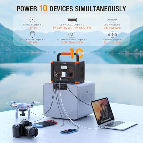 Portable Power Station 500W(Peak 1000W), 519Wh Outdoor Solar Generator - color: Grey