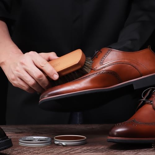 RAPSAKEMOH Shoe Polish Kit, Horsehair Brush Shoe Shine Kit For men - color: Light Brown