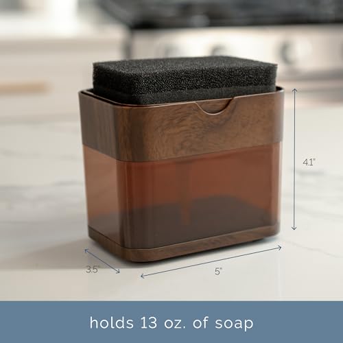 S&T INC. Dish Soap Dispenser and Sponge Holder, Plastic Walnut and Amber - color: Walnut and Amber