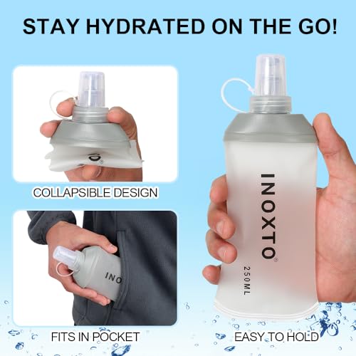 INOXTO Soft Flask,Collapsible Soft Water Bottles for Hydration Vests and Running Packs, Soft Flask Running Bottles for Hiking Cycling(250/500 ml) (2 PCS SMALL) - size: 2 PCS SMALL