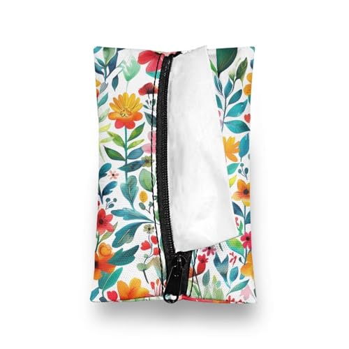 Flashideas Wildflower Reusable Tissue Holder Fabric Purse Zipper Enclosed Coins Tissue Pouch Soft Tissue Holder for Purse Travel Tissue Holder for Bag Car Office Home - color: Wildflower