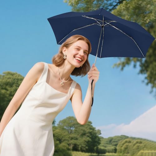 Lejorain Travel Umbrella Compact Flat Small Folding Windproof Lightweight for Women Men - color: 04.Dark Blue
