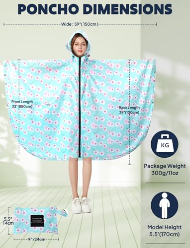 ANYOO Waterproof Rain Poncho Lightweight Reusable Hiking Hooded Coat Jacket for Outdoor Activities - color: Lotus