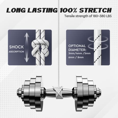 Elastic Bungee Shock Cord 3-8mm (White&Black, 1/5'' x 66FT) - color: White&black, size: 1/5'' x 66FT