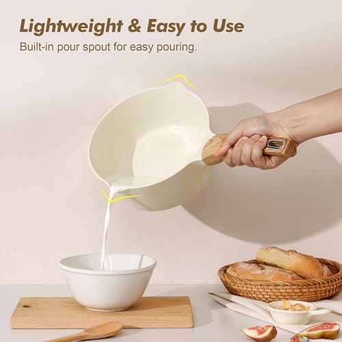SENSARTE 2.0 & 3.0 Quart Ceramic Sauce Pan Sets with Lid, Cooking Pots Set, Nonstick Saucepan Set with Pour Spout, Small Kitchen Pot, Non toxic Saucepot, Induction Comptable, PFOA PTFE PFAS Free - color: Ceramic White, size: 2.0 + 3.0 Quarts