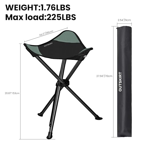 OUTSKIRT Camping Folding Tripod Stools Portable 2 Pack Extra Tall for Adults High Lightweight for Fishing Hiking Backpacking - color: Black and Grey