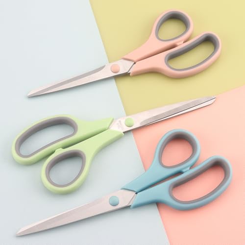 LONGKEY 8.5" Pastel Scissors 3-Pack, Ultra Sharp Stainless Steel, Gray - color: Gray