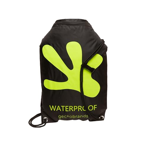 geckobrands Embark 10L Drawstring Backpack – Waterproof, Lightweight Dry Bag for Beach, Hiking, and Light Water Activities - color: Black/Neon Green