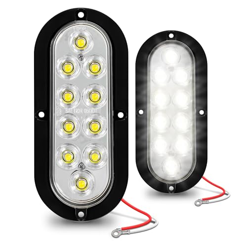 TRUE MODS 2pc 6" Clear White Oval LED Reverse Trailer Tail Light for RV | DOT FMVSS 108, Surface Mount, IP67 Submersible, Park & Turn Signal, LED Trailer Tail Brake Lights, Stop Turn Tail Park Brake - color: White, size: 2 Pack