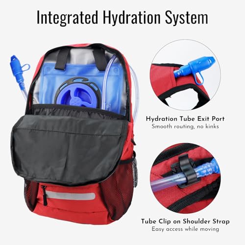 Zavothy 20L Multipurpose Hiking Backpack with 3L Water Bladder – Durable Hydration Backpack with Insulated Bladder Compartment, Hidden Helmet Holder & Rain Cover – for Hiking, Commuting, and Camping - color: Red