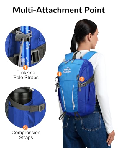 15L Small Padded Hiking Backpack with Chest Strap for Men Women, Lightweight Waterproof Daypack for Travel, Blue - color: Blue